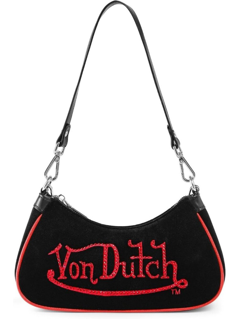 Velvet Rhinestone Shoulder Bag, Chic Handbag with Sparkling Logo, Stylish Purse
